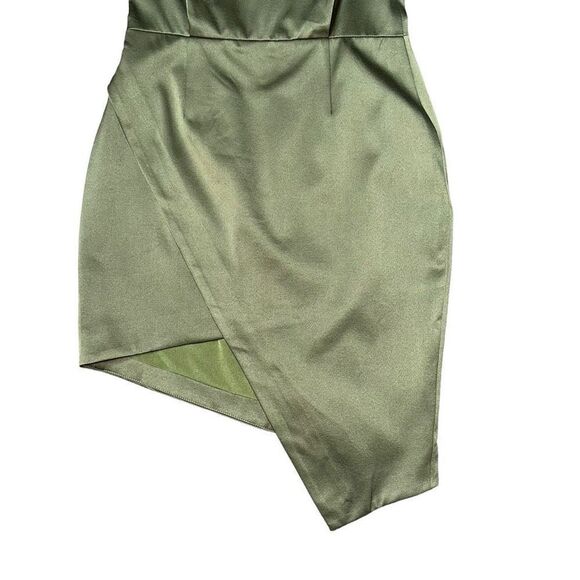 Elliatt Camo Satin Asymmetrical Dress Khaki Olive Green Medium - Picture 4 of 12